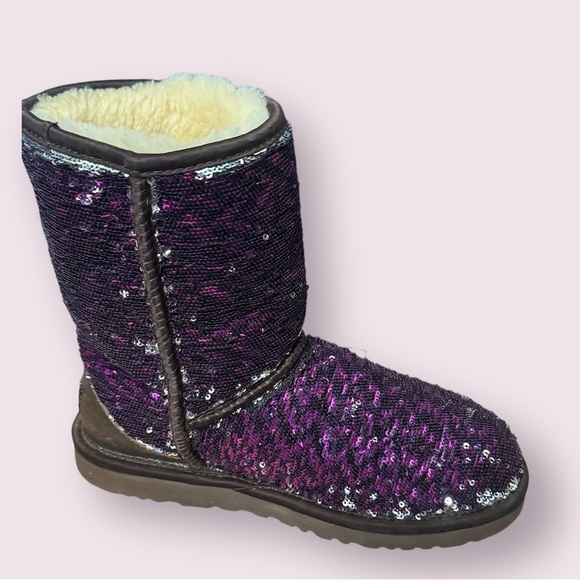 UGG Sequin Classic Short Shearling Pull On Winter Boots - Picture 3 of 9